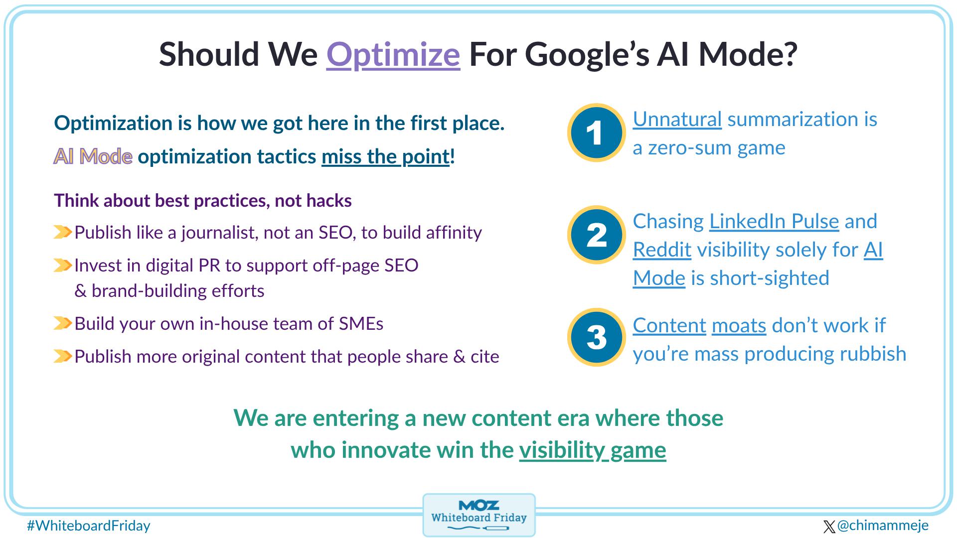 A digitized version of the whiteboard about whether we should optimize for Google's AI mode or not.