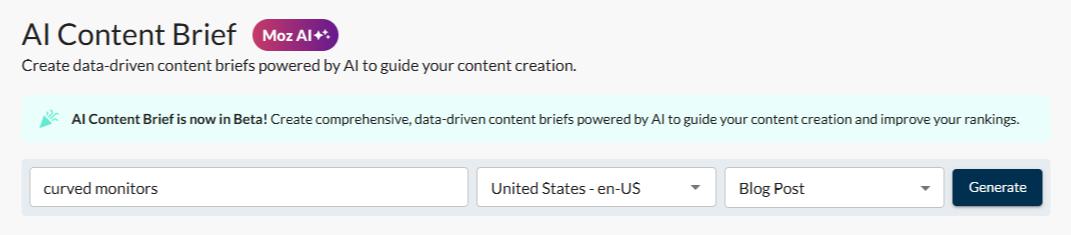 AI Content Brief tool in Moz Pro