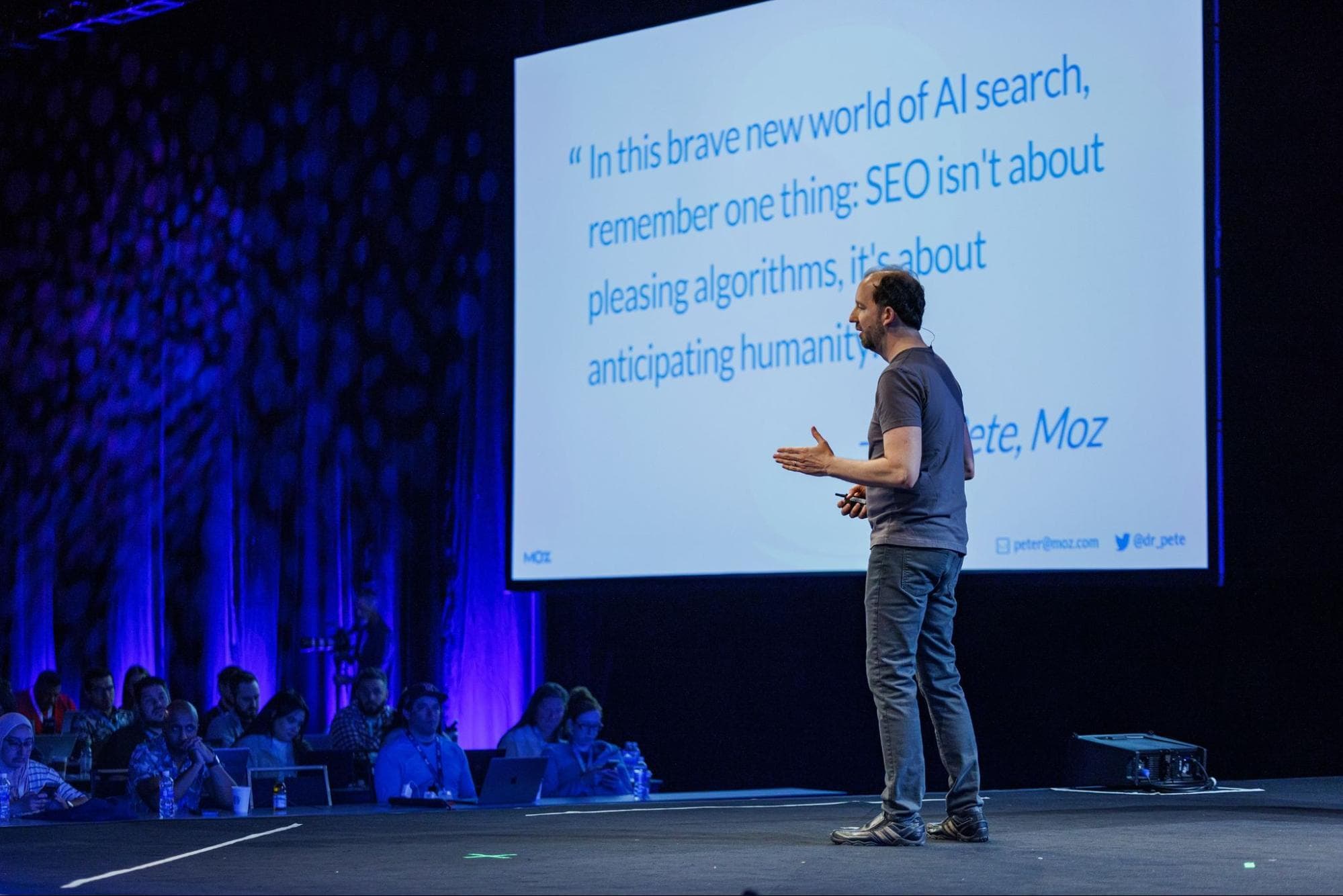 Dr Pete on stage at a Moz conference