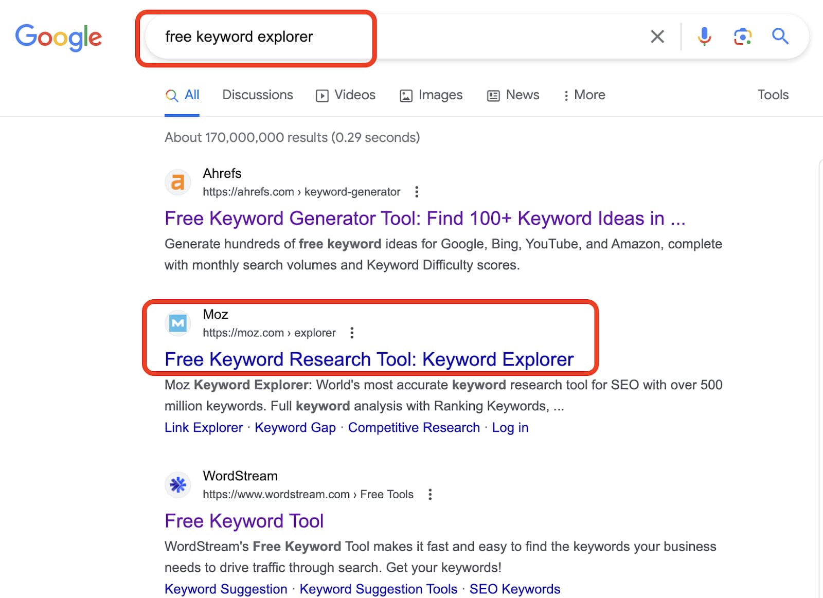 Screenshot of Google search suggesting branded search queries of Moz