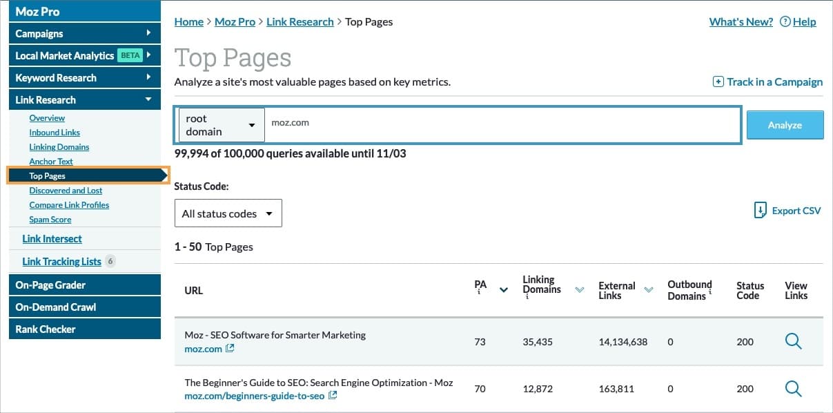 Top Pages in Link Explorer will show you how many pages were crawled for the Moz index.
