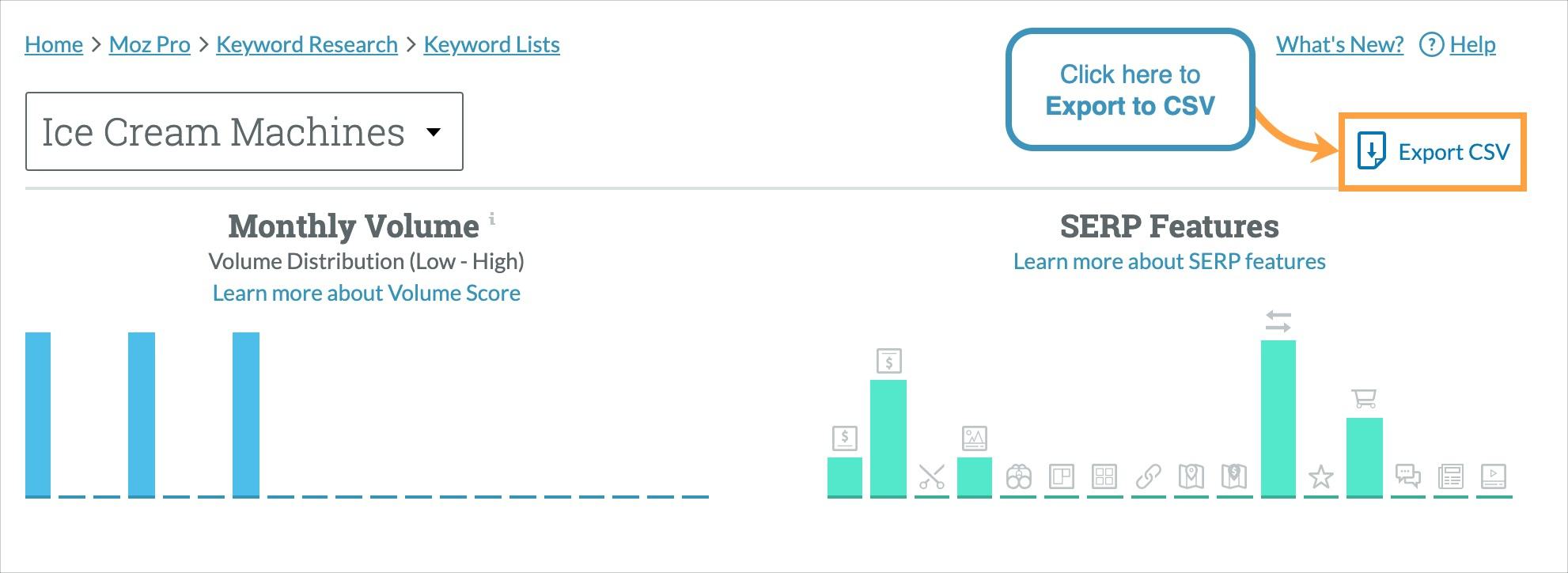 The Export to CSV button is located on the top right of your list.