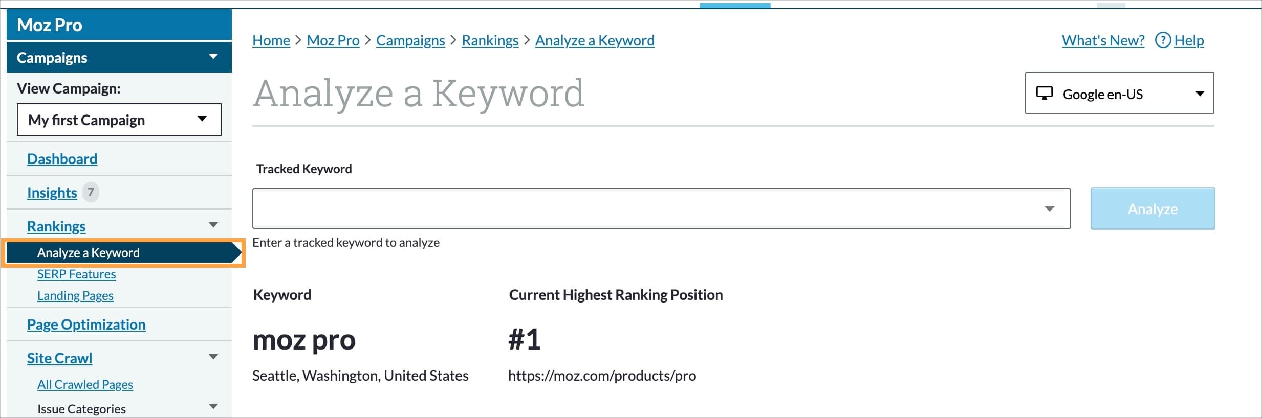 In Analyze a Keyword you can select keywords to review from right within the tool.