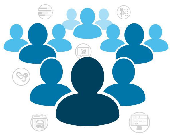 Illustration showing a diverse group of people discussing different topics.