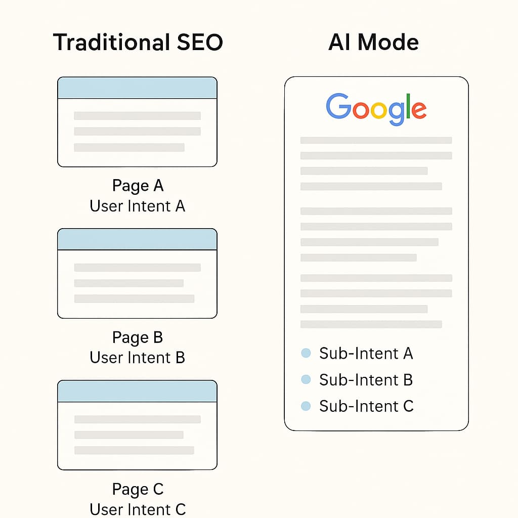Graphic of traditional SEO vs AI Mode results