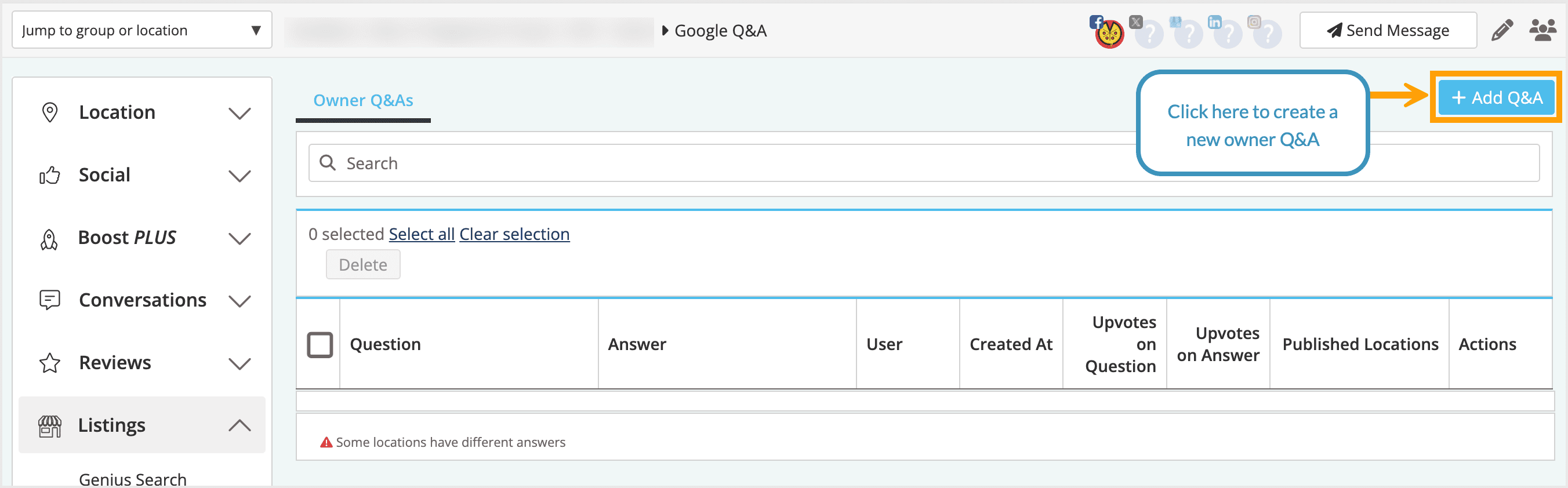 Screenshot highlighting where the "Add Q&A" button is.