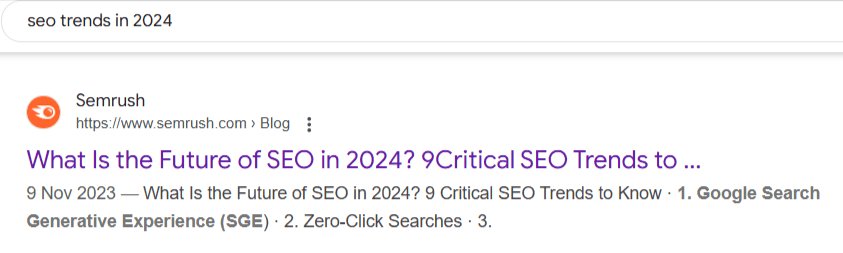 Search result page for SEO trends in 2024