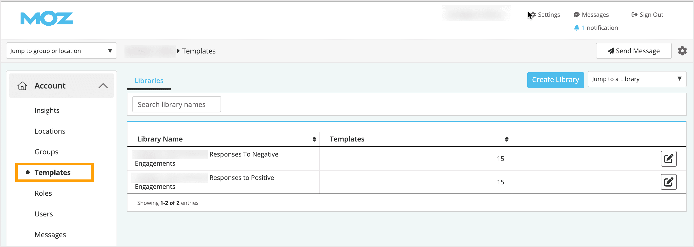 Moz Local Templates Library at Account Level.