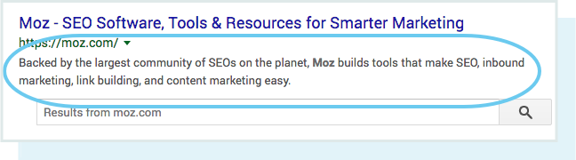 A screenshot of how a meta description looks in the SERPs.