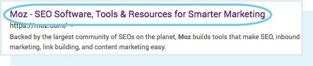 A screenshot of how a page title appears in the SERPs.