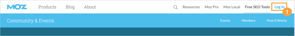 Moz navigation bar with log in link on the top right.