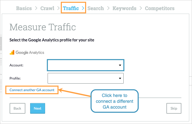 During Campaign creation you can opt to connect a new account using the link at the bottom of the module.