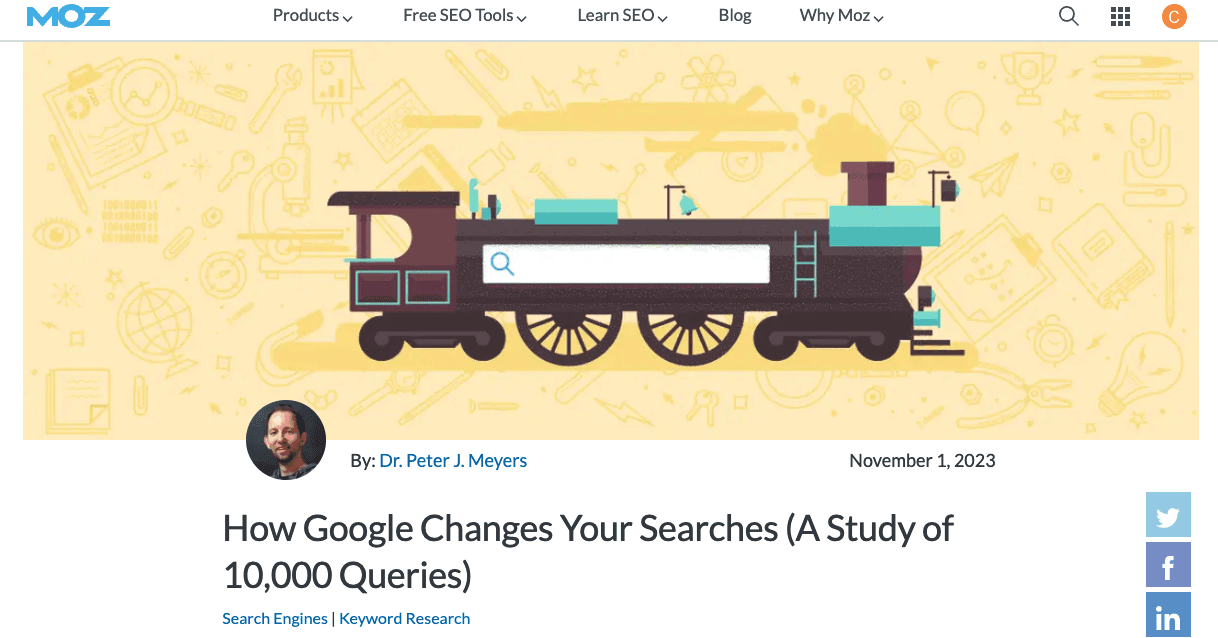 Featured image for a Moz blog post by Dr. Peter J. Meyers titled 'How Google Changes Your Searches