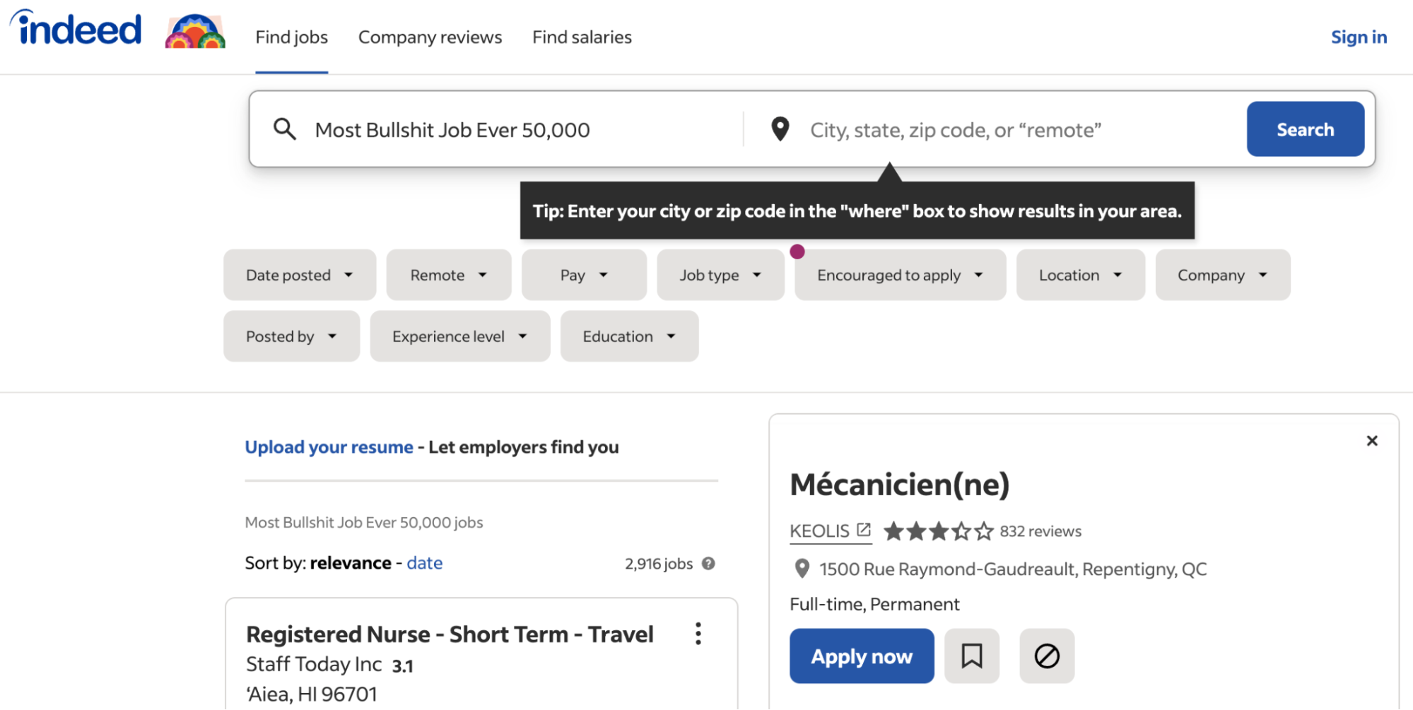 Depending on your brand guidelines, you may or may not want pages like this - a landing page on Indeed for 'Most B*llshit Job Ever' - on your site.