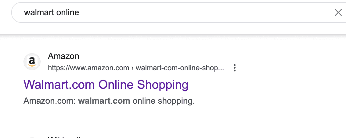 A screenshot of the search result for Walmart online keyword
