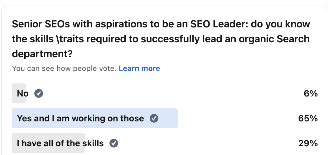 LinkedIn poll results on SEO leadership