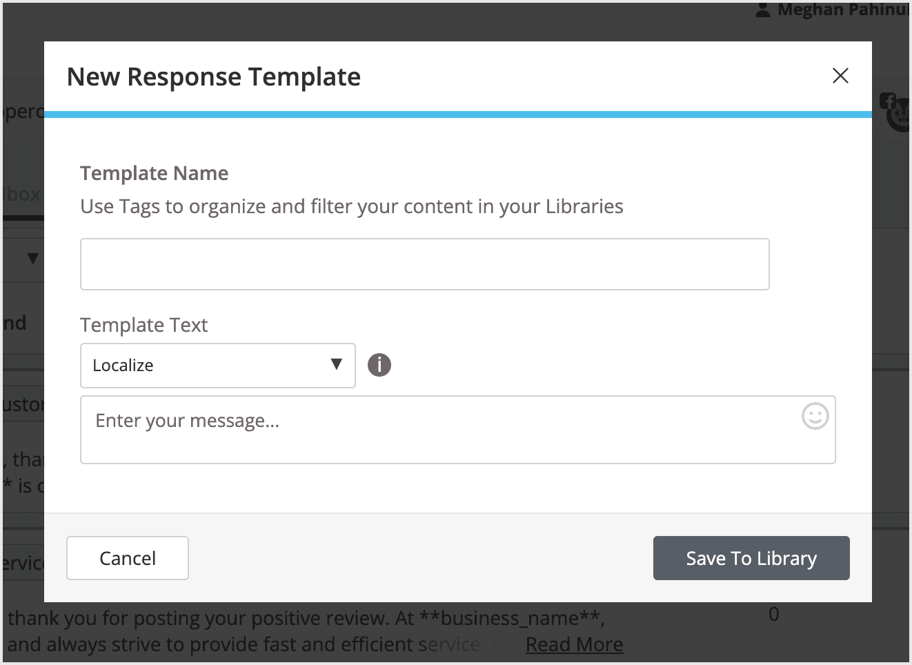 Screenshot of the create a template popup window.