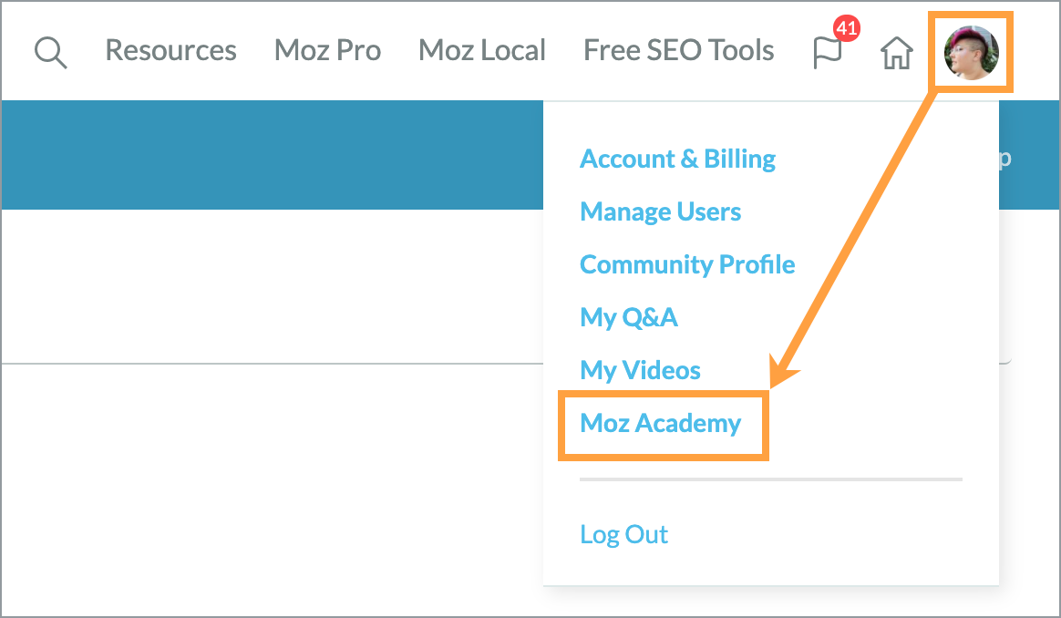 If you are registered for courses with the Moz Academy you can access them via the account drop-down.