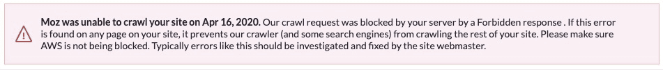 Example of the error message seen in-app when our crawler receives a forbidden response.