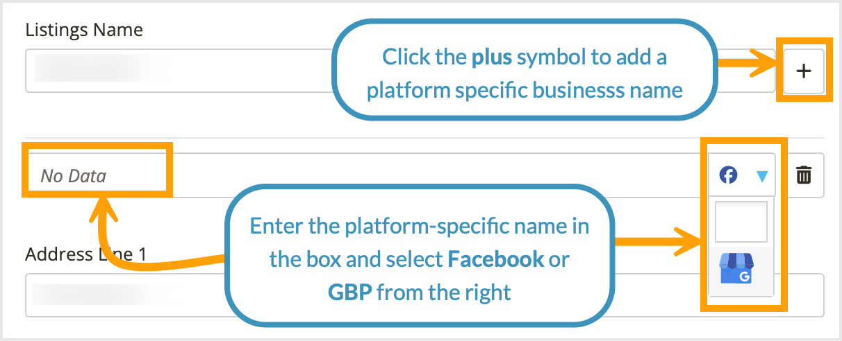 Screenshot of the option to add a platform-specific listings name.