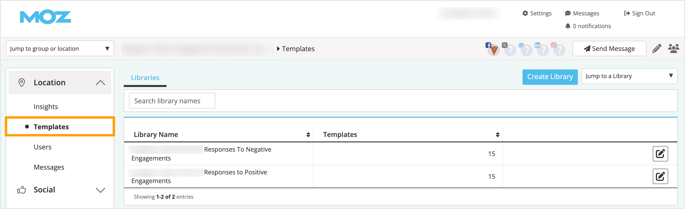 Screenshot of the Templates view location in the menu.