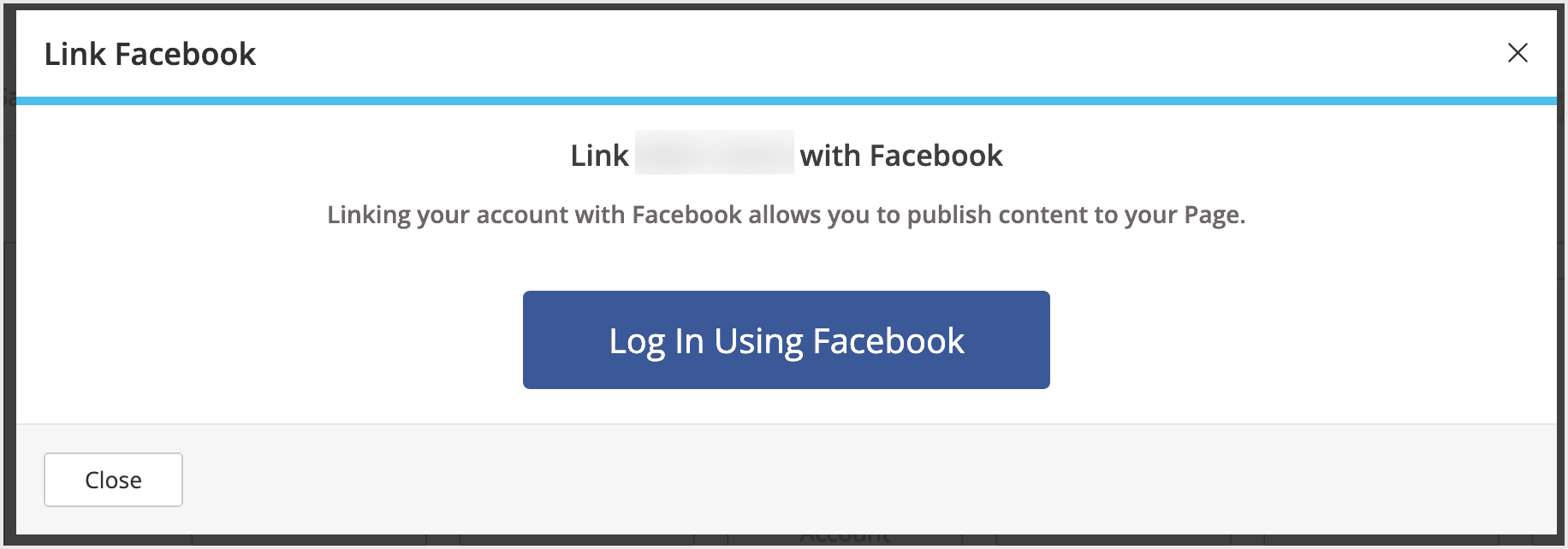 Screenshot of the popup window where you can log into Facebook.