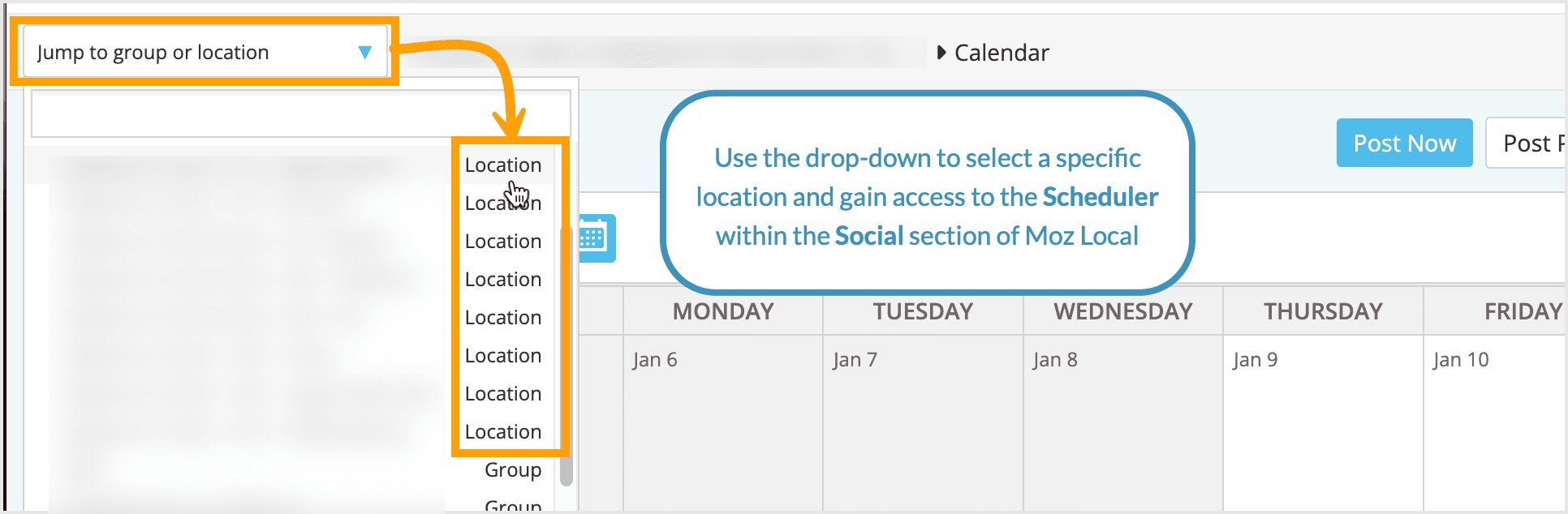 Screenshot showing how to select a location to view.
