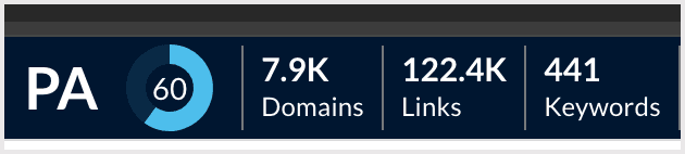 Screenshot of page-level metrics in the MozBar.