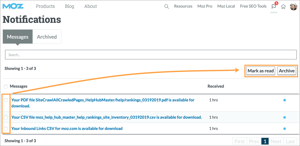After selecting the notifications using the boxes on the left you can mark them as read or archive them.