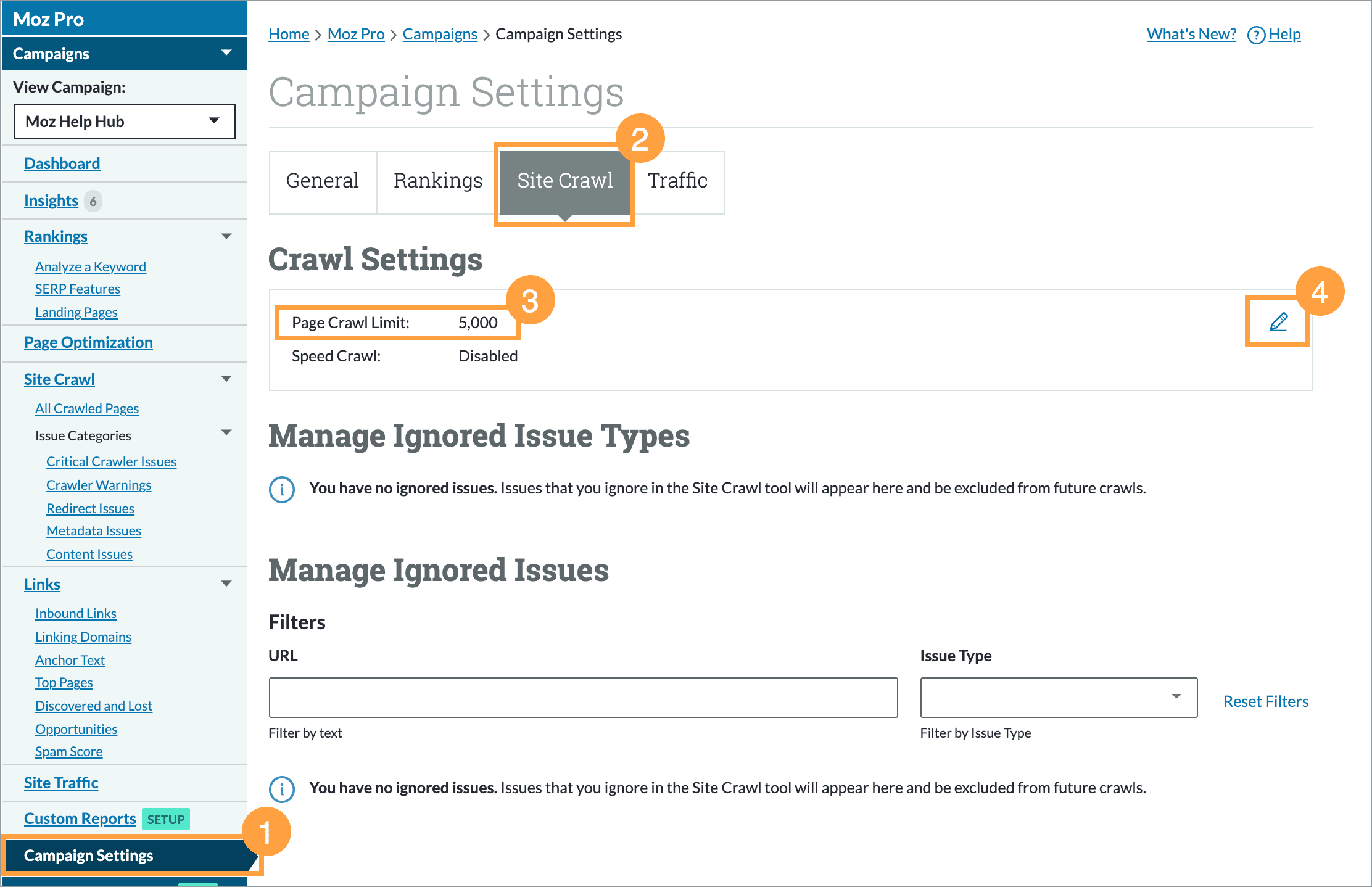 Within Campaign Settings you can verify and update your crawl limit.