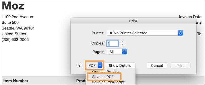 From the print screen, select save as PDF.
