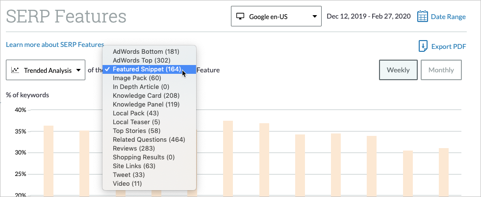 Then select the SERP Feature you'd like to see data for.