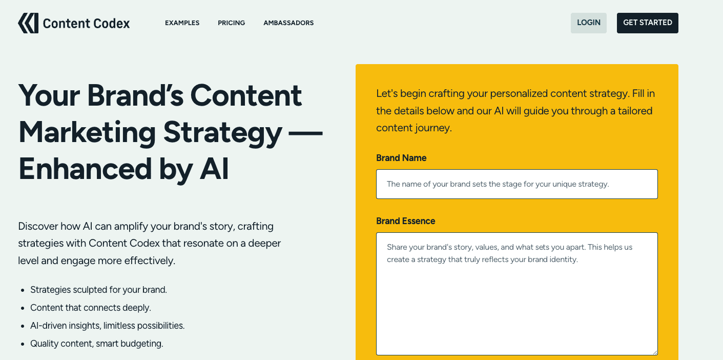 Screenshot of content codex homepage