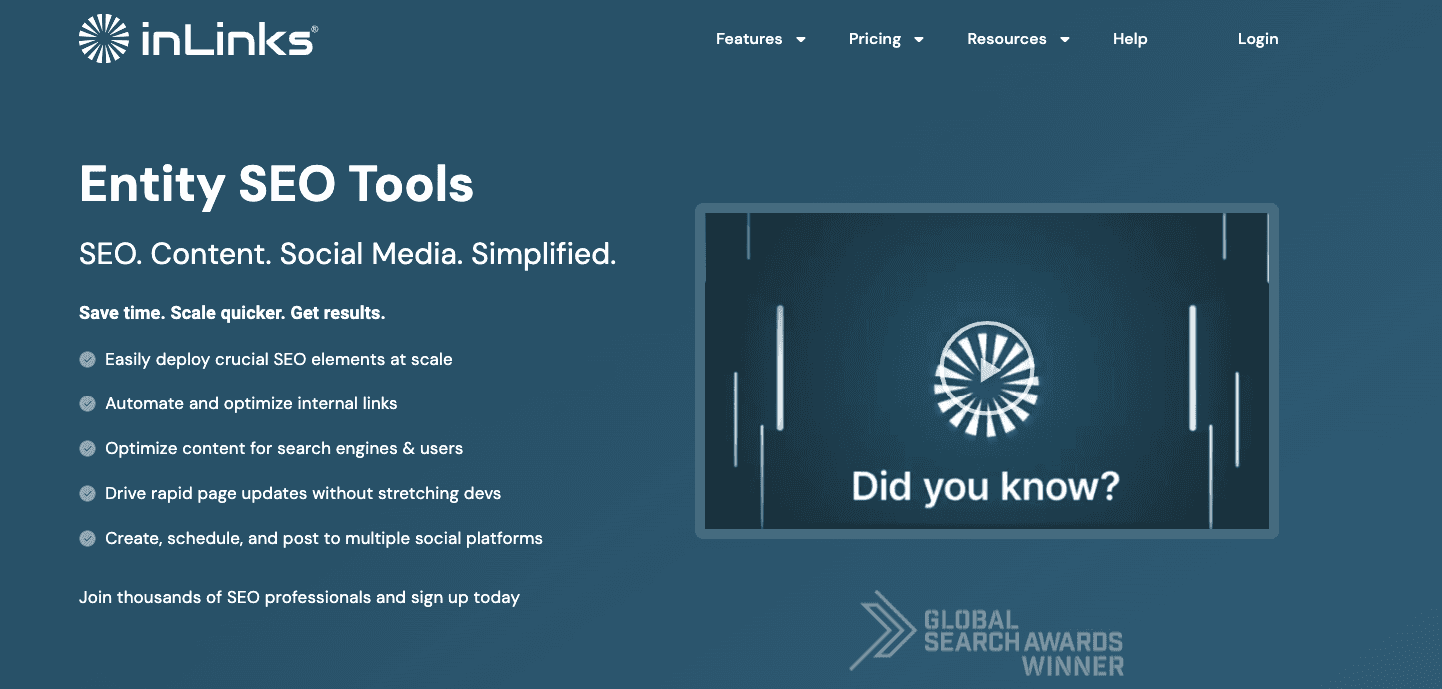 Screenshot of inLinks homepage