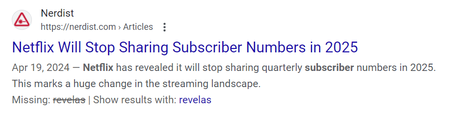 Screenshot showing that Netflix will stop showing subscriber numbers in 2025